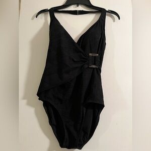 Black Gottex Silver Classic Halter Tortoise Buckle Suit with Matching Skirt